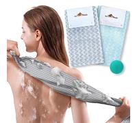 myHomeBody Panno esfoliante extra lungo | Gommage esfoliante per il corpo | Asciugamano esfoliante | Silver Grey and Arctic Blue Chevron con texture 3D, set di 2 con pennello facciale bonus