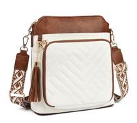 Myhozee Borsa a tracolla da donna, di medie dimensioni, con 6 scomparti per carte di credito, con blocco RFID, per lavoro, viaggi, vita quotidiana, K176-marrone-bianco, Mittelgroße