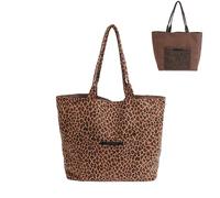 Myhozee Borsa shopper reversibile da donna in pelle scamosciata, grande borsa a tracolla, motivo leopardato, per college, scuola, lavoro, viaggi, shopping, marrone, L