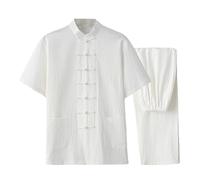 MYIESAXL Abbigliamento Kung Fu Estivo in Cotone e Lino, Tuta, Giacche a Maniche Corte, Pantaloni, Uniforme Tai Chi, Abiti Tradizionali Cinesi, Uniforme da Meditazione Zen, Giacche Marziali Hanfu