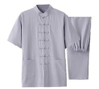 MYIESAXL Abbigliamento Kung Fu Estivo in Cotone e Lino, Tuta, Giacche a Maniche Corte, Pantaloni, Uniforme Tai Chi, Abiti Tradizionali Cinesi, Uniforme da Meditazione Zen, Giacche Marziali Hanfu