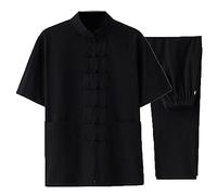 MYIESAXL Abbigliamento Kung Fu Estivo in Cotone e Lino, Tuta, Giacche a Maniche Corte, Pantaloni, Uniforme Tai Chi, Abiti Tradizionali Cinesi, Uniforme da Meditazione Zen, Giacche Marziali Hanfu