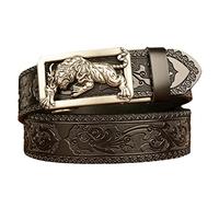 MYIESAXL Cintura Automatica da Uomo con Cricchetto con Chiusura Automatica Animale Argento Motivo in Rilievo Cintura in Pelle Nera Larghezza 3,5 Cm, Taglia Regolata