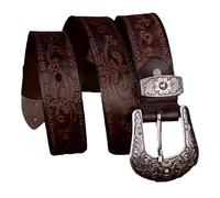MYIESAXL Cinture Western Extra Lunghe in Vera Pelle per Uomo/Donna - Cintura da Cowboy Cowgirl con Stampa Floreale in Rilievo con Grande Fibbia Vintage - Larghezza 35 Mm