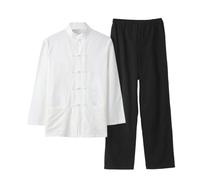 MYIESAXL Pantaloni da Giacca per Arti Marziali Kung Fu in Puro Cotone - Abito da Uomo Tang Hanfu, Abiti Tai Chi in Lino A Maniche Lunghe, Uniforme da Meditazione Zen
