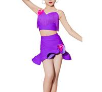 MYIESAXL Vestito da Ballo Latino con Frange, Rumba, Ragazze, Nappa, Tango, Salsa, Samba, Sala da Ballo, Costumi da Ballo Latino per Bambini, Abiti da Palcoscenico, Costume, Abito da Ballo Moderno