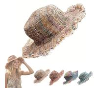 MYIHUIHUI Cappello a Secchiello Patchwork sfilacciato con Tesa modellabile, Cappello di Canapa Multicolore a Funghi Unico nel Suo Genere, Cappello da Sole Boho Unisex for Uomo Donna(B)