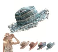 MYIHUIHUI Cappello a Secchiello Patchwork sfilacciato con Tesa modellabile, Cappello di Canapa Multicolore a Funghi Unico nel Suo Genere, Cappello da Sole Boho Unisex for Uomo Donna(E)
