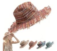 MYIHUIHUI Cappello a Secchiello Patchwork sfilacciato con Tesa modellabile, Cappello di Canapa Multicolore a Funghi Unico nel Suo Genere, Cappello da Sole Boho Unisex for Uomo Donna(C)