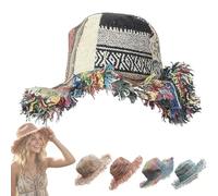 MYIHUIHUI Cappello a Secchiello Patchwork sfilacciato con Tesa modellabile, Cappello di Canapa Multicolore a Funghi Unico nel Suo Genere, Cappello da Sole Boho Unisex for Uomo Donna(A)