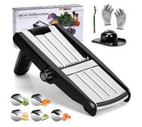 Myiosus Mandolino, affettatrice per verdure, 5 in 1, regolabile in acciaio inox, con guanti antitaglio e 1 spazzola per la pulizia, affettatrice multifunzione per patate, pomodori, frutta, pialla