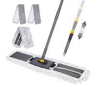 Myiosus Mocio Lavapavimenti, Grande Mocio Industriale Piatto con Manico in Acciaio Inox Regolabile da 154 cm, Mop Lavapavimenti Professionale con 3 Panni in Microfibra, per Ufficio