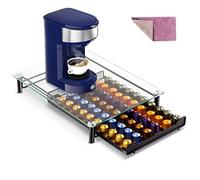 Myiosus Porta Cialde Caffe, Cassetto Porta Capsule per Conservare 60 Capsule, Portacialde da Caffè con Parte Superiore in Vetro Temperato, con 1 Panno per la Pulizia