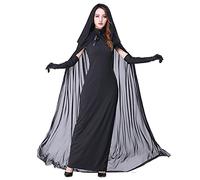 Myir Costume Halloween Donne, Fantasma Sposa Costumi Carnevale Signora Adulti Vestito Vampiro Strega Sacerdotessa Maga Morticia Cosplay (L, Nero)