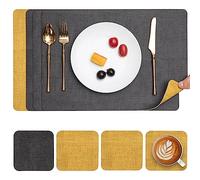 Myir JUN Tovagliette Americane e Sottobicchieri Set di 4, Tovagliette Americana Plastica Lavabili Tovagliette Colazione in Pelle Tovaglietta Antiscivolo Impermeabile (Grigio Giallo, Set di 4)