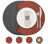 Myir JUN Tovagliette Americane e Sottobicchieri Set di 4, Tovagliette Rotonde 36 cm Tovagliette Colazione Plastica in Pelle Tovaglietta Americana Impermeabile Lavabili (Grigio Terracotta, Set di 4)
