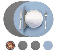 Myir JUN Tovagliette in Pelle e Sottobicchieri, Set di 4 Tovagliette Rotonde e sottobicchieri 38cm Rotonde Tovagliette Americane Bifacciale Non-scivolose Impermeabile