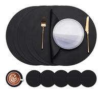 Myir JUN Tovagliette in Pelle e Sottobicchieri, Set di 6 Tovagliette Rotonde e sottobicchieri 38cm Rotonde Tovagliette Americane Bifacciale Non-scivolose Impermeabile (Nero 01, Set di 6)