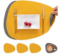 Myir JUN Tovagliette in Pelle e Sottobicchieri, Set Tovagliette Americana Plastica Lavabili Bifacciale Non-scivolose Impermeabile Triangolari (Set di 4, Grigio Giallo)