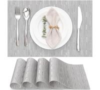 Myir Tovagliette Americana Plastica Lavabili, Set di 4 Tovagliette Non-scivolose Resistenti al calore, Tovaglietta Americane per Tavolo da Cucina 30X43.5cm(Grigio Argento)