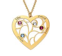 MYKA - Collana a Cuore con Albero della Vita e pietre portafortuna personalizzata - Regalo per mamma (Oro Vermeil)