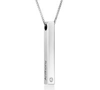 MYKA - Collana con Targhetta 3D Verticale con Diamante in Placcato Oro 18K o Argento 925 Personalizzabile in Corsivo Regalo per le Donne Mogli Madre Nonne Fidanzate (Argento 925)