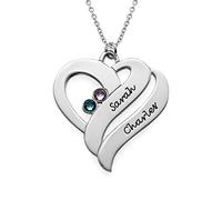 MYKA - Collana Due cuori per Sempre - Gioiello con Nomi - Regalo d'argento o d'oro per le donne - Regali per la Festa della Mamma (Oro bianco 10K)