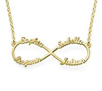 MYKA - Collana Infinito con 4 Nomi in Placcato Oro 18K o Argento 925 Personalizzabile in Corsivo Regalo per le Donne Mogli Madre Nonne Fidanzate (Oro Vermeil 18K)