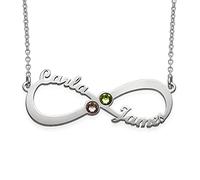 MYKA - Collana Infinito con Nome e Pietre Portafortuna in Oro 14K o Placcato Oro 18K o Argento 925 Personalizzabile in Corsivo Regalo per le Donne Mogli Madre Nonne Fidanzate (Argento 925)