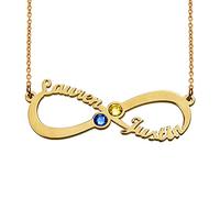 MYKA - Collana Infinito con Nome e Pietre Portafortuna in Oro 14K o Placcato Oro o Argento 925 Personalizzabile in Corsivo Regalo per le Donne Mogli Madre Nonne Fidanzate (Oro Vermeil 18K)