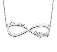MYKA - Collana Infinito in Argento 925 personalizzabile con 2 nomi, regalo per fidanzata, amica o mamma, per lei, targhetta