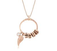 MYKA Collana Linda Personalizzabile - Collana con perline a forma di cerchio con incisione e charm a forma di foglia e pietra portafortuna, in argento 925 Placcato Oro Rosa 18K