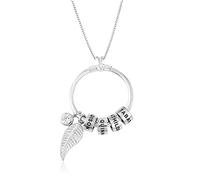 MYKA Collana Linda Personalizzabile - Collana con perline a forma di cerchio con incisione e charm a forma di foglia e pietra portafortuna, in argento 925