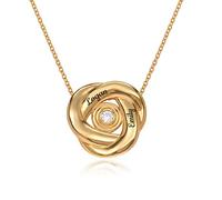 MYKA - Collana Personalizzata con Anello Russo con Nodo d'Amore con o senza Diamante / Argento Sterling, Oro / Gioielli Personalizzati per Lei, Donne / (Placcato Oro 18k)