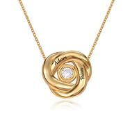 MYKA - Collana Personalizzata con Anello Russo con Nodo d'Amore con o senza Diamante / Argento Sterling, Oro / Gioielli Personalizzati per Lei, Donne / (Oro Vermeil 18k con diamante)