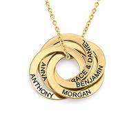 MYKA - Collana Personalizzata con Cinque Cerchi Intrecciati Incisi con Nomi - Gioiello con Nomi Multipli alla Russa - Argento 925 - Regalo Custom Festa della Mamma (Oro Vermeil 18K)