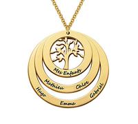 MYKA - Collana Personalizzata Famiglia con Cerchi e Albero della Vita in Argento 925 - Incisa con nomi - regalo per mamma o nonna (Oro Vermeil)
