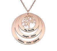 MYKA - Collana Personalizzata Famiglia con Cerchi e Albero della Vita in Argento 925 - Incisa con nomi - regalo per mamma o nonna (Argento 925 Placcato Oro Rosa 18K)