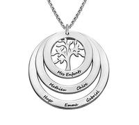 MYKA - Collana Personalizzata Famiglia con Cerchi e Albero della Vita in Argento 925 - Incisa con nomi - regalo per mamma o nonna (Argento 925)