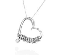 MYKA - Personalizzata Collana Sweetheart con Perline Incise e Diamante in Argento Sterling - Gioielli su Misu - Ciondolo con Nomi Incisi - Regalo per le donne - Regali per San Valentino