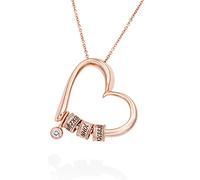 MYKA - Personalizzata Collana Sweetheart con Perline Incise e Diamante in Argento Sterling - Gioielli su Misu - Ciondolo con Nomi Incisi - Regalo per le donne - Regali per San Valentino
