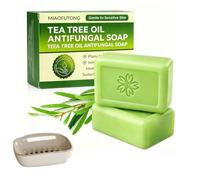 MYKELMINO 1 Pezzi Sapone al Tea Tree Oil - e portasapone-Detergente Viso e Corpo Purificante per Pelle Impura, Pulizia Profonda, Controllo del Sebo, Fragranza Rinfrescante
