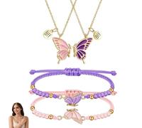 MYKELMINO Bracciale Bambina, 2 Braccialetti Amicizia con Farfalle e 2 Collane Regolabili Rosa Viola, Intrecciati per Bambine, Rafforzano il Legame, Regalo Compleanno per Amiche Sorelle Figlie