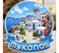 Mykonos Nastro Blu Onde Mulini a Vento e Cubi Bianchi Sopra il Mar Calamita Dove il Mare Sussurra Lettere d'Amore in Blu e Bianco Ricordo per Tutte le Superfici Metalliche della Casa PMMA