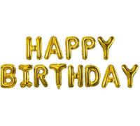 Mylar Palloncini Dorati A Forma di Lettere Che Compongono La Scritta Happy Birthday. Colore: Oro Metallizzato