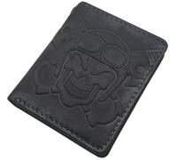 myledershop Piccolo portafogli in vera pelle di bufalo, portafogli in formato verticale, con teschio 3D e protezione RFID e NFC, Teschio in rilievo 3D, grigio vintage, taglia unica, Americano
