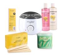Mylee Kit Completo per Ceretta, con Scaldacera, Strisce depilatorie, Spatole e Lozione Pre e Post Depilazione (Kit con Cera all'Albero del Tè)