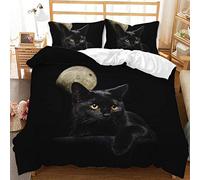 MYLFL Copripiumino 260x220cm Gatto Nero E Luna Lenzuola Bedding Microfibra E Traspirante Copripiumino E Federa Camera da Letto Tre Pezzi Federa 2x50x75cm