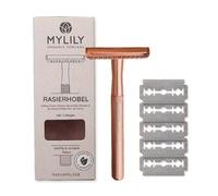 MYLILY® Rasoio ecologico con 5 lamette da barba I manuale | riutilizzabile, corpo uomo I sicurezza donna I metallo senza plastica I Oro rosa