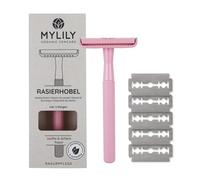 MYLILY® Rasoio ecologico con 5 lamette da barba I rasoio barba manuale | rasoio donna riutilizzabile o per rasoio corpo uomo I rasoio di sicurezza donna I rasoio metallo senza plastica I rosa